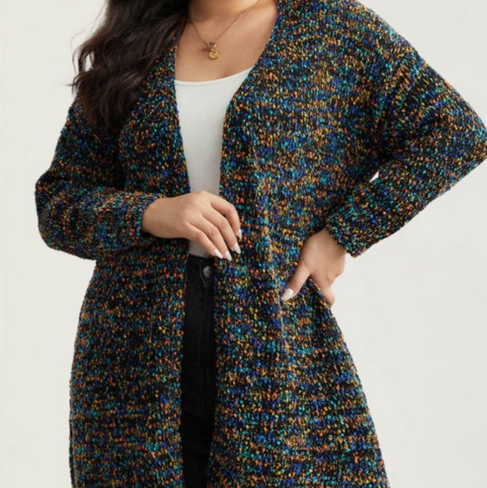 Bloom Chic Textured Open Front Multicolor Women's Long Cardigan